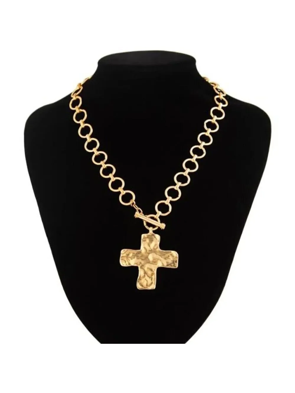 Chunky Necklace Cross Necklace Hammered Women Large Statement